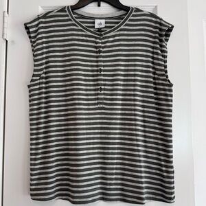 CAbi Olive and Gray Striped Women’s Short Sleeve Tee